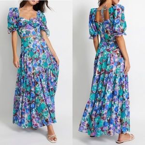 PatBO Blossom Crop Top & Maxi Skirt Set in Violet Floral Size 4 & Small - NWOT